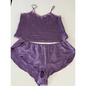 Vintage Van Mar Purple Satin Floral Camisole & Sleep Shorts Set Size Large